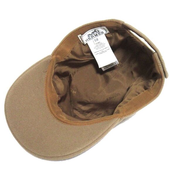 Hermes Serie Button Leather Horse Patch Wool Baseball Cap Hat Size 58 Camel - Picture 6 of 9